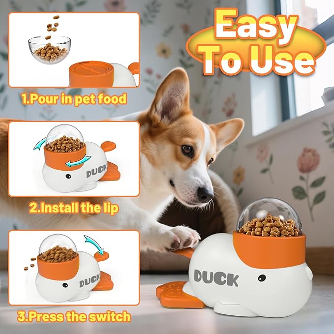 Dog Interactive Treat Dispenser Toy Food Puzzle Slow Feeder Duck-Shaped Dog Puzzle Feeders for Small Medium Dogs Cats IQ Training Reduces Bloating for Healthy Eating