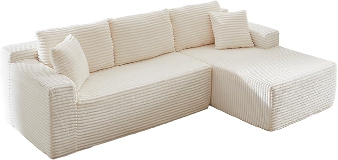 Modular Cloud Sectional Couch with L-Shape Chaise,Modern Upholstered Couches with Deep Seat,Corduroy Sponge Compressed Sofa for Living Room, Bedroom,No Assembly Required(Off White)