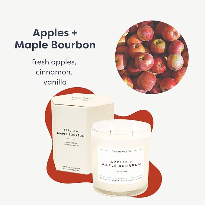 Calyan Wax Co. Apples & Maple Bourbon 2 Wick Scented Candle - 37 Hour Burn - Luxury Non Toxic Soy Wax Candles - Long Lasting Large Glass Jar Candle for Home - 8.8oz
