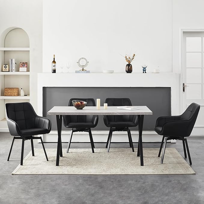 TUKAILAi Swivel Dining Chairs Set of 6, Faux Leather Upholstered Accent Dining Chairs with Metal Legs, Rotatable Armchairs Desk Chair for Home Office Kitchen Restaurant Modern (Black)