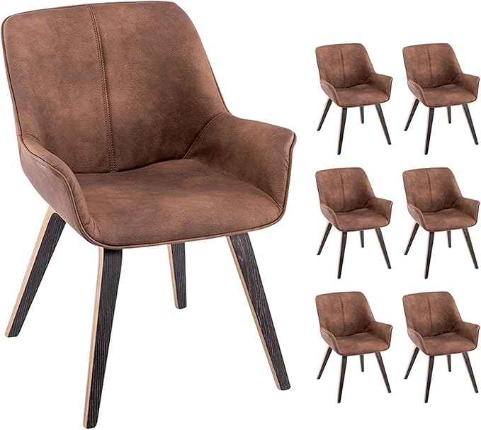 Brown PU Leather Living Room Chairs with arms Upholstered Accent Chairs Set of 6 (Brown, 6)