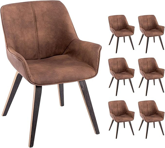 Brown PU Leather Living Room Chairs with arms Upholstered Accent Chairs Set of 6 (Brown, 6)
