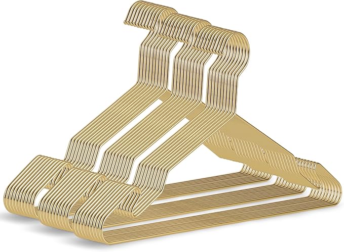 Gold Metal Hangers, 16.5 Inch Smooth and Durable Shirt Dress Hanger, Lightweight and Sturdy Metal Hanger for Suit Jackets and Casual Pants (30 Pack)