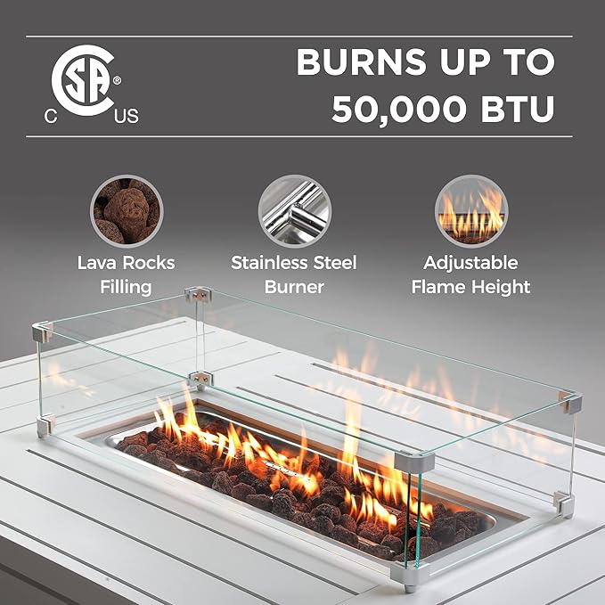 Wisteria Lane Aluminum Patio Furniture Set, 4 Pcs Metal Outdoor Furniture Set with CSA Certified 54in Propane Gas Fire Pit Table, Patio Conversation Set with 5in Olefin Cover Cushions, White