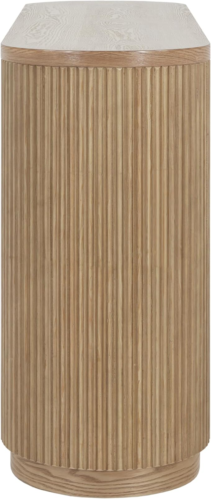 Modern Curved Console Table for Entryway, Farmhouse Solid Wood Fluted Sofa Table with Open Shelf & Elegant Wood Grain, Oval Long Foyer Table for Entry Way Hallway Living Room-58.9" Natural