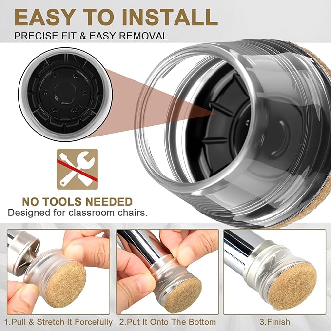 Chunful 32 Pcs Chair Leg Floor Protectors TPE Classroom Chairs & Desks Leg Covers with Quiet Felt Sliders Prevent Floor Scuffs & Scratches Desks Foot Caps Pads Teacher Classroom Supplies (Beige)