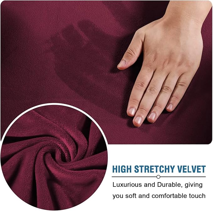 Velvet Plush Wide Large Office Chair Cover - Cat Proof Stretchable Protector for Ergonomic Office Desk Chair with Wheels and Armrests - Comfy Mesh Executive Chair for Home Office, Wine Red, XL