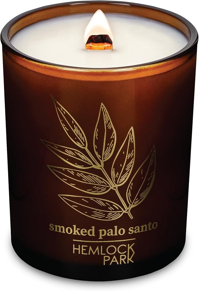 Hemlock Park Wood Wick Candle Handcrafted with Natural Coconut Wax and Essential Oils (Standard 7.2 oz, Smoked Palo Santo)