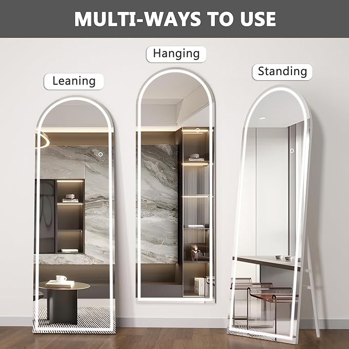 Hasipu 83" X 36" Full Length Mirror with Lights, White Frame Arch Led Mirror Full Length and 3 Colors Temperatures & Brightness Adjustable,Light Up Mirror Full Body for Bedroom Cloakroom Living Room