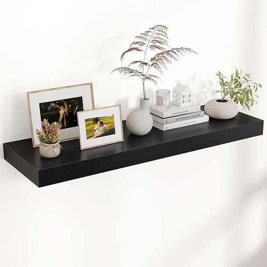 Floating Shelves for Wall, 40" W x 12" D x 2" H, 1 Pack of Long Wall Mounted Engineered Wood Shelves with Invisible Brackets for Living Room, Bedroom, Bathroom, Kitchen Decor, Black