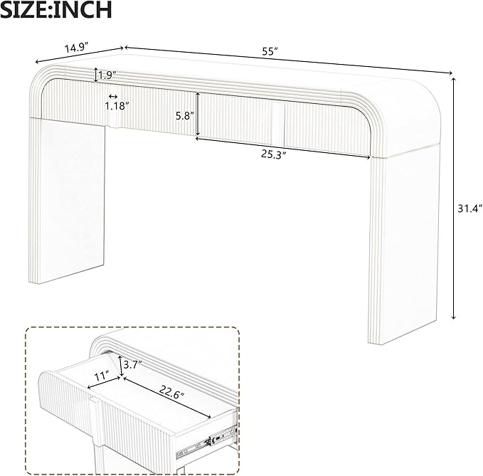 Modern Curved Entryway Console Table 55-Inch Entry Sofa Table with Storage Drawers for Living Room Entrance Hallway Accent Furniture (Navy Blue)