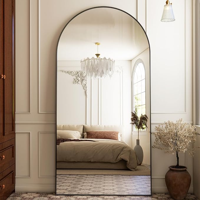 HARRITPURE 76"x34" Arched Full Length Mirror Free Standing Hanging Mounted Mirror Aluminum Frame Modern Simple Home Decor for Living Room Bedroom Cloakroom, Black