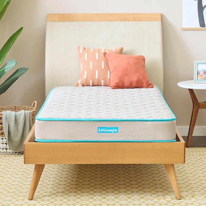 Linenspa 6 Inch Mattress - Firm Feel - Bonnell Spring with Foam Layer - Mattress in a Box - Youth or Kids Bed - Guest Bedroom - Durable and Breathable Support - Affordable - Twin Size