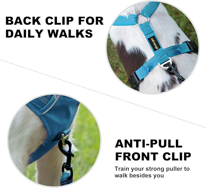Plutus Pet No Pull Dog Harness, Reflective Adjustable Dog Vest Harness with Handle, Escape Proof, Soft Padded for Small Medium Large Dogs (Light Blue, L)