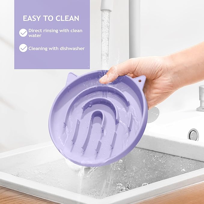 Coomazy Silicone Slow Feeder Dog Cat Bowls, Interactive Puzzle Toy for Pets Food Training, Keeps Dogs Cats Busy, Prevents Puppy Kitty Overeating (Purple, 1.4Cup)