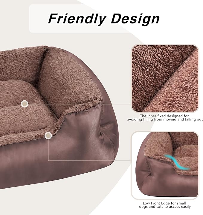 XL Dog Bed, Rectangle Soft Calming Pet Bed Large Washable Dog Couch, Warm Comfortable, Non-Slip Bottom, Brown
