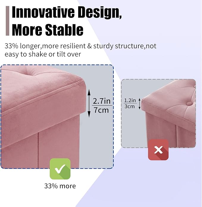 BRIAN & DANY 43 Inches Folding Storage Ottoman Bench, Velvet Ottoman with Storage for Living Room, Long Shoes Bench,Flannelette Footrest Benches Seat (Hot Pink)