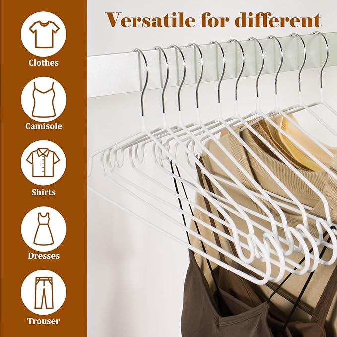 Clothes Hangers, 20Pack,White Metal Hangers,15.7'W Space-Saving Shirt Hanger,Non-Slip Heavy Duty Hanger with Deep Shoulder Notches for Dress and Camisole