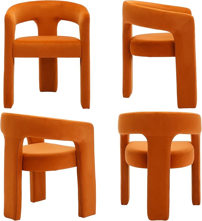 Set of 2 Modern Velvet Fabric Upholstered Dining Chairs with Open-Back, Cute Barrel Side Chairs Kitchen Armchair Accent Chairs for Dining Room Bedroom, Orange