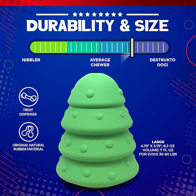 SodaPup MuttsKickButt Christmas Tree – Durable Dog Treat Dispenser & Chew Toy Made in USA from Non-Toxic, Pet Safe, Food Safe Natural Rubber for Mental Stimulation, Problem Chewing, Calming & More
