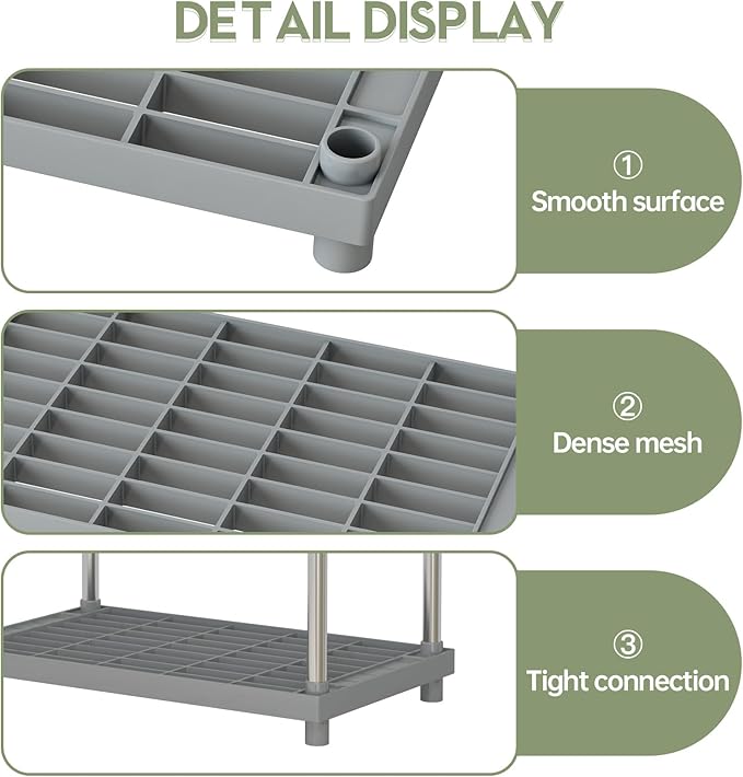 4 Tier Gray Plastic and Metal Standing Shelf Units, Durable Storage Shelves Rack Open Shelving for Pantry Kitchen Bathroom,13MM Steel Tubes