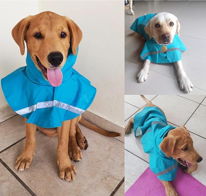 HAPEE Dog Raincoats with Reflective Strip Hoodie,Poncho Jacket for Large Dogs (C3-Lake Blue, 16A (Back Length 16"))