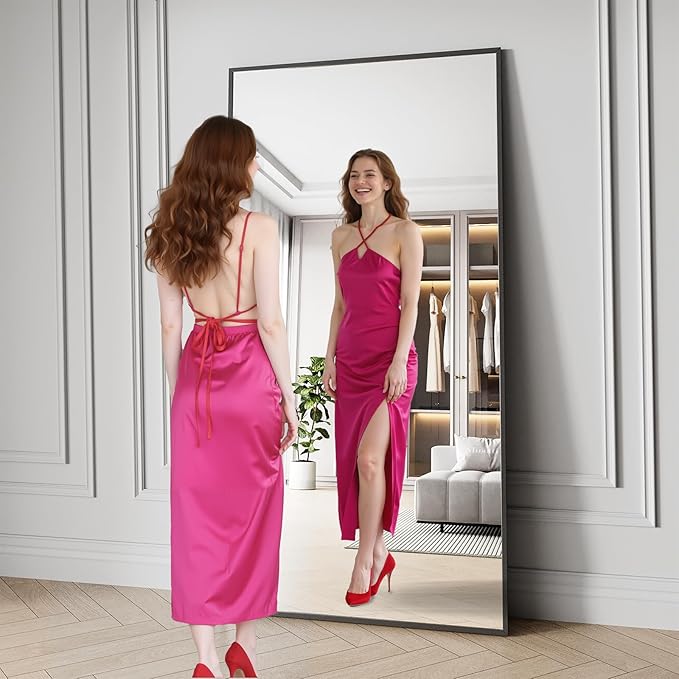 Bathroom Mirror 30x71 Matte Black Rectangle Bathroom Wall Mirror for Over Sink, Modern Large Vanity Mirror, HD Tempered Glass, Anti-Rust Aluminum Alloy Frame, for Living Room, Bedroom, Entryway