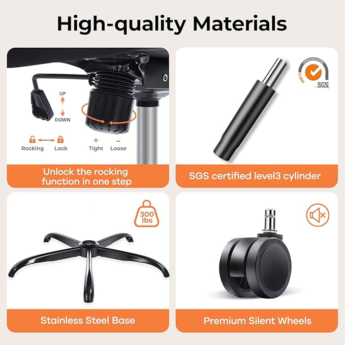 Office Chair Ergonomic Office Chair with Lumbar Support, Head Support, Rocking Function, FILP-up Armrests, Mesh High Back Chair Home Office Desk Chair, Suitable for Home, Office, Black