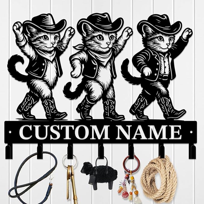 Custom Western Cowboy Metal Iron Key Hooks,Personalized Name & Text Engraving,Decor Wall Keys Holder for Home Entryway (Style I)