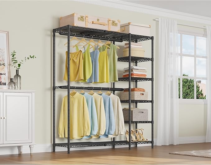 VIPEK X2 Expandable Reach-in Closet Racks Adjustable from 3'3" to 4'8" Portable Open Walk-in Closet Rack System with Flexible Shelves and Hanger Rods Clothing Rack for Hanging Clothes, Black