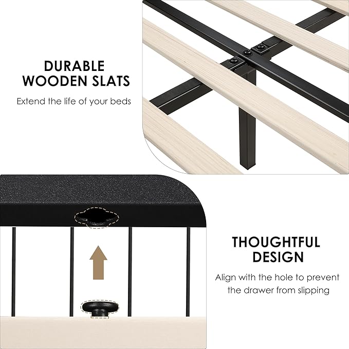 Keyluv Modern Upholstered Bed Frame with 4 Storage Drawers, Button Tufted Headboard Design, Solid Wooden Slat Support, Easy Assembly, Fabric, Beige, Queen Size