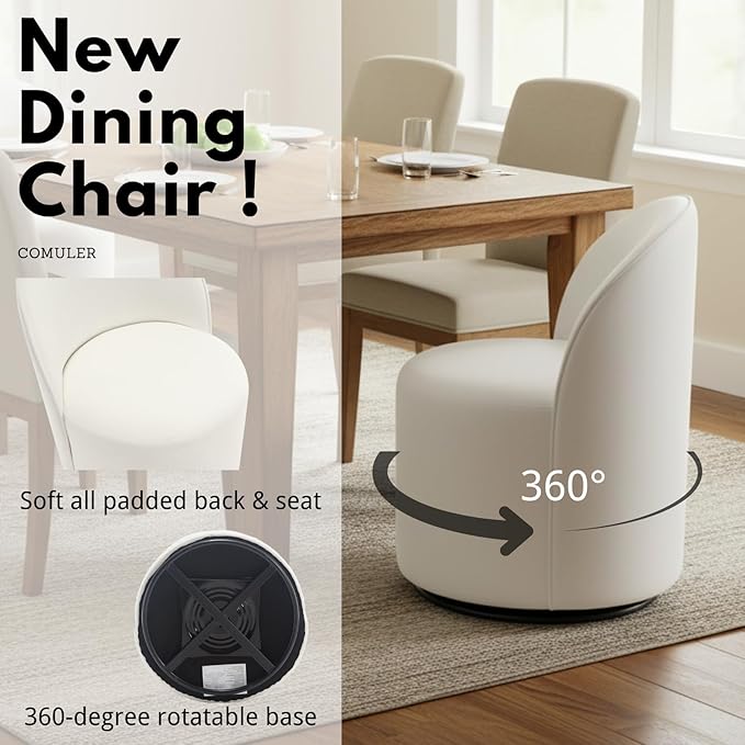 Modern Barrel Dining Chairs Set of 3, Swivel Base White Accent Chair 360°Rotating Vanity Chair Mid-Century Dining Side Chair Kitchen Chair for Living Room, Bedroom, Home, Office, Kitchen