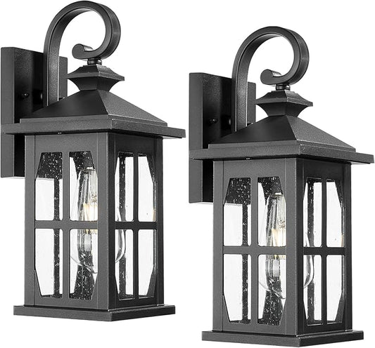 Darkaway Outdoor Light Fixtures Wall Mount, Outdoor Wall Lights Exterior Lighting Fixtures Waterproof Black Outside Wall Sconce with Seeded Glass for House Porch Hallway Garage Front Door