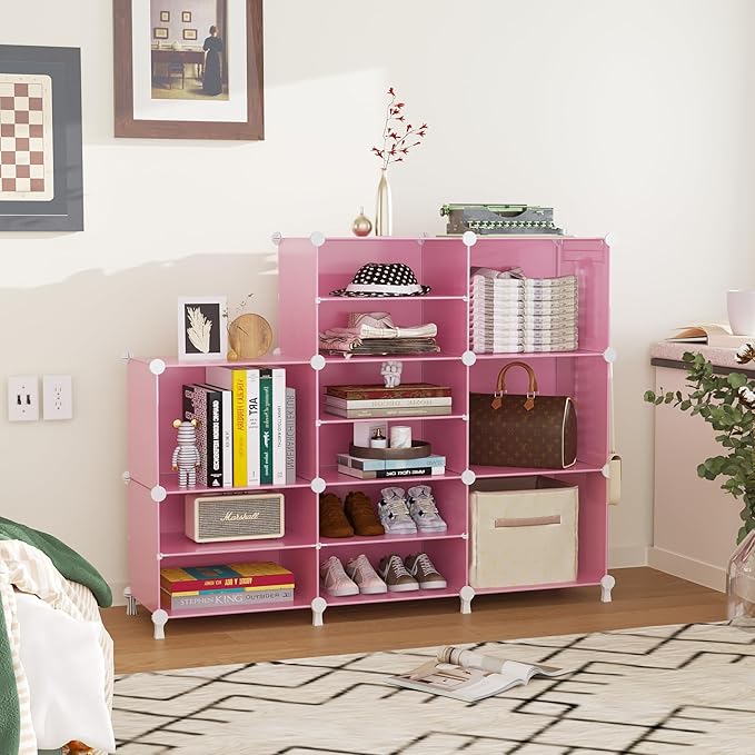 AWTATOS Closet Organizer 8 Cube Storage Shelves Clothes Organizers Closet Storage Stackable Cubby Shelving for Closet Bedroom Living Room Pink