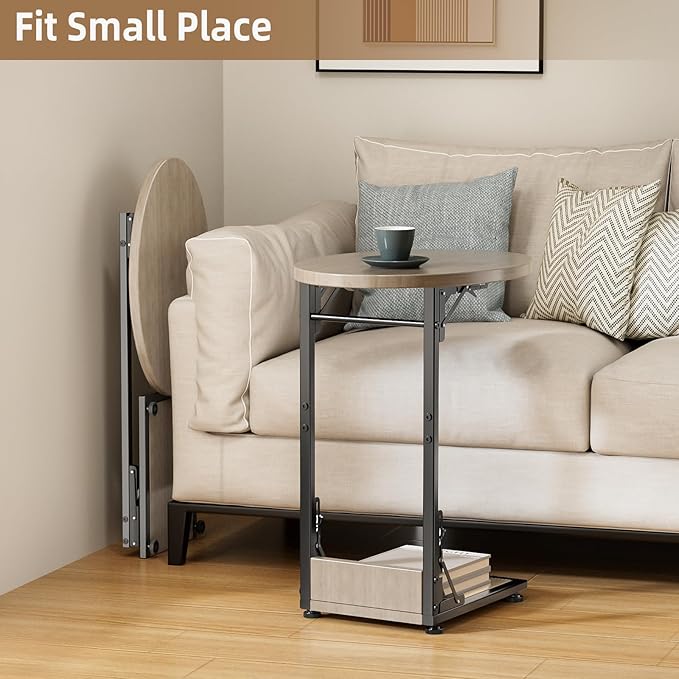 Elbourn Folding Side Table End Couch Tables,Metal Frame C-Shaped TV Stand for Sofa Living Bedroom Bedside Coffee Small Spaces (Gray)