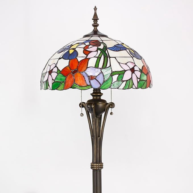 Tiffany Floor Lamp Amber Hummingbird Stained Glass Standing Reading Light 16X16X70 Inches Antique Pole Corner Lamp Decor Bedroom Office Living Room