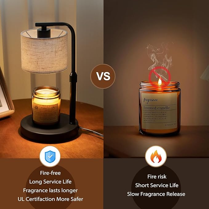 Candle Warmer Lamp with Timer, Dimmable Candle Wax Warmer with 2 Light Bulbs, Height Adjustable Electric Candle Light Scented Candles, Home Room Decor, Gifts for Women Mom