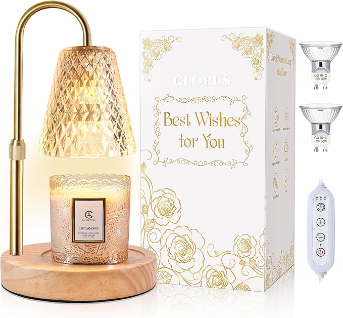 Candle Warmer Lamp with Timer, Stocking Stuffers for Women, Mom Gifts for Women Mom Christmas, Adjustable Height Candle Warmer, Dimmable, Home Decor, Wax Warmer Lamp for Jar Candles with 2 Bulbs