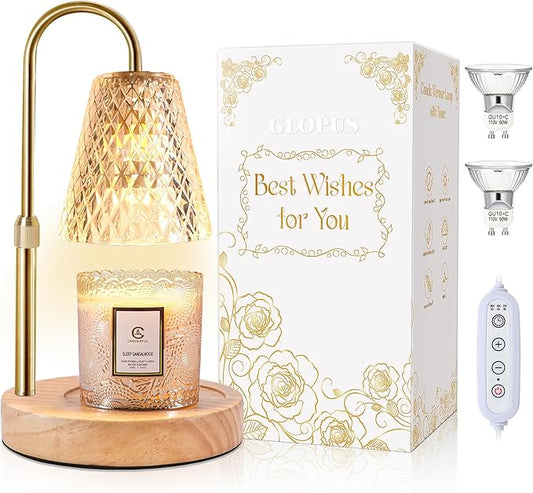 Candle Warmer Lamp with Timer, Stocking Stuffers for Women, Mom Gifts for Women Mom Christmas, Adjustable Height Candle Warmer, Dimmable, Home Decor, Wax Warmer Lamp for Jar Candles with 2 Bulbs
