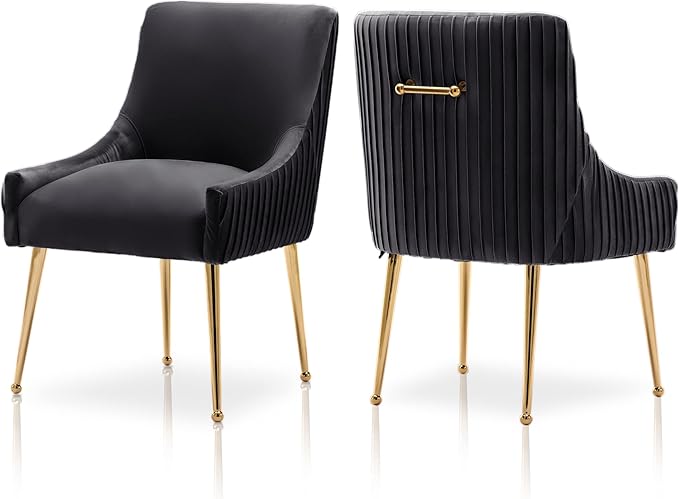 Dining Chairs, Accent Chairs Set of 2, Modern Upholstered Kitchen Dining Room Chairs with Gold Legs, Fabric Tufted Velvet Living Room Chairs for Reception Room Bedroom Guest Room (Black)