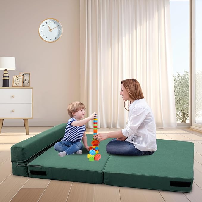 ANONER Fold Out Couch Bed Memory Foam Sleeper Chair with 2 Pillows, Queen Size Futon Couch Guest Convertible Chair Bed, Washable Cover, Dark Green