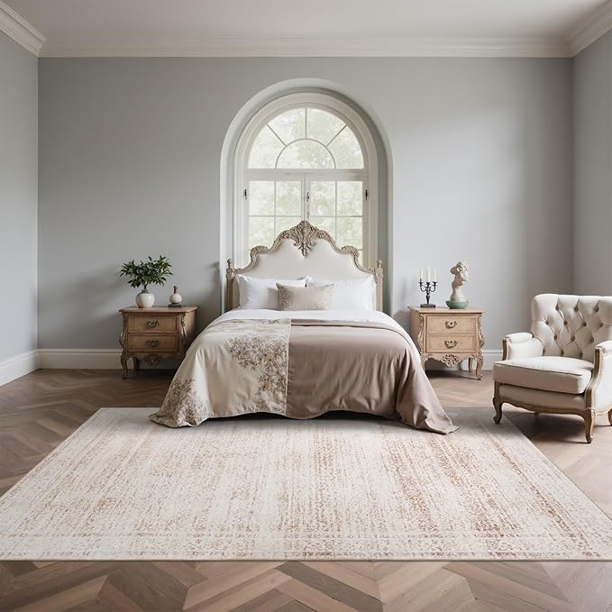 8x10 Washable Area Rugs for Living Room,Bedroom,Dining Room- Modern Abstract Large Area Rugs with Non Slip Rubber Backing,Soft Low Pile Neutral Light Pink Carpet for Nursery Dorm Kids Playroom