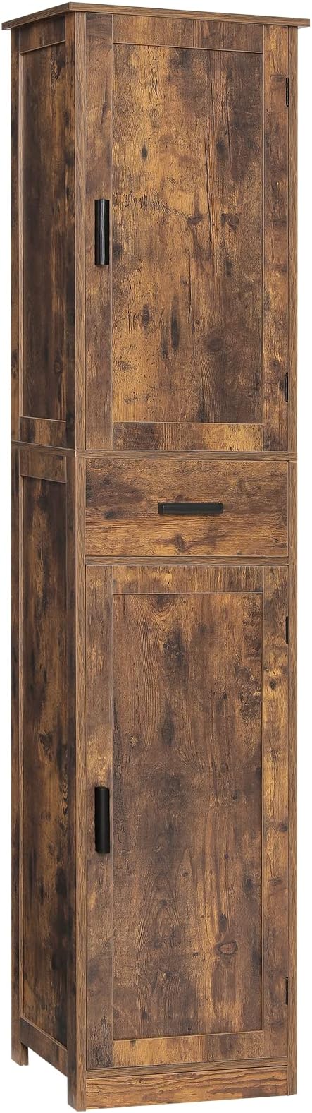 usikey 67'' Tall Storage Cabinet with Adjustable Shelves & 2 Doors, Bathroom Cabinet with 1 Drawer, Narrow Tall Cabinets for Living Room, Home Office, Rustic Brown