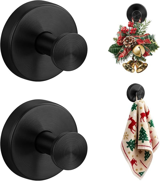 Suction Cup Hooks Stainless Steel Shower Hooks No Drill Towel Hooks Removable Wreath Hanger for Front Door, Bathroom Wall, Kitchen, Glass, Mirror (2 Pack)