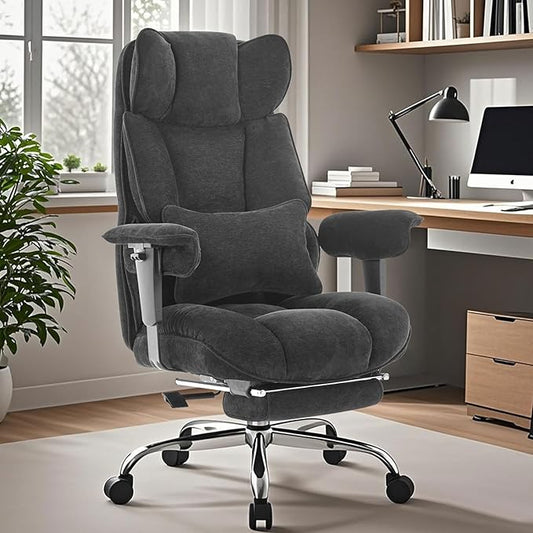 Efomao Executive Office Chair, Soft-Cushioned Computer Chair with Foot Rest, Fabric Home Office Desk Chairs, Big and Tall Office Chairs, Black
