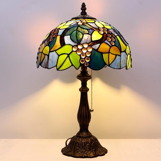 Tiffany Table Lamp Stained Glass Lamp 12X12X19 Inch Antique Reading Light (Amber Grape)