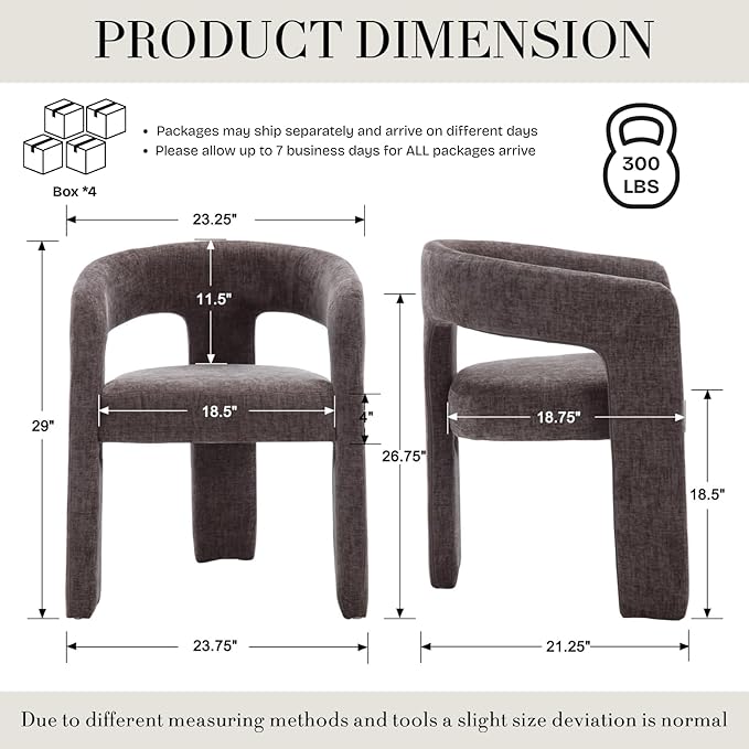 Modern Chenille Dining Chairs Set of 4, Upholstered Barrel Chairs with Arms Comfy Accent Side Chairs for Living Room/Dining Room/Reception, Charcoal Black