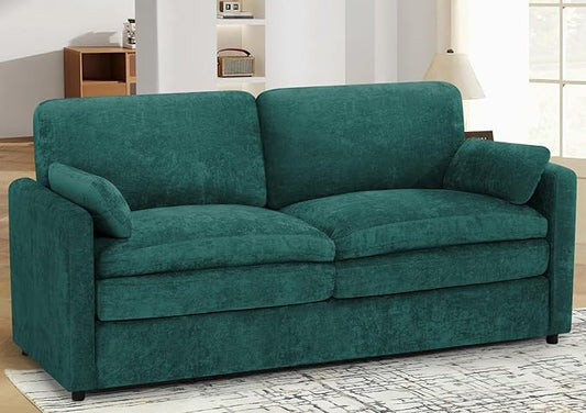 69" Chenille 2 Seats Sofa with 2 Pillows, Modern Upholstered Sofa with Deeper Seats, Comfy Sofa with Thickened Cushions for Living Room, Apartment,Teal