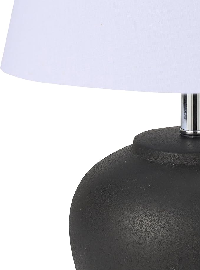 Nourison Home 20" Black Ceramic Pot Table Lamp for Bedroom, Living Room, Console, Entryway