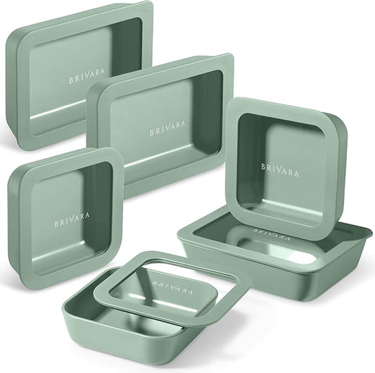 Ceramic Coated Glass Food Storage Container | No PTFE, PFOA, PFAS, and BPA | Reusable Non Toxic Meal Prep Container with Glass Lid | Easy To Store | 6 Piece Food Prep [Willow]